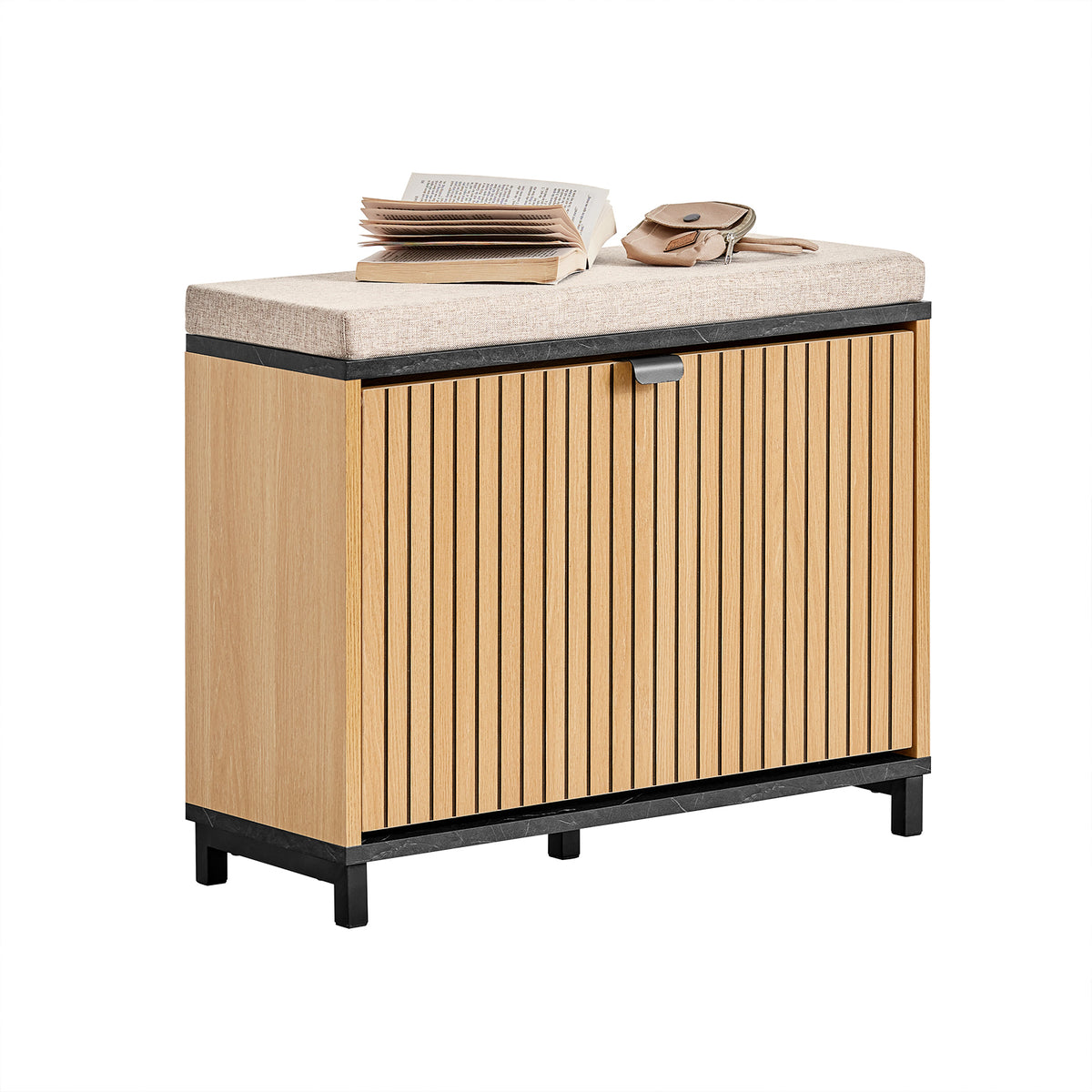 SoBuy FSR201-N Banc d’entrée avec assise rembourrée et rangement chaussures 24 cm – Abattant jusqu’au 47, style industriel no