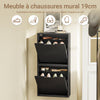 SoBuy FSR204-SCH Meuble à Chaussures Mural 19 cm avec 2 Portes Abattantes et 2 Étagères – Installation Horizontale ou Verticale, Noir, 50×19×100 cm