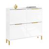 SoBuy FSR206-GW Armoire à Chaussures Ultra-Slim 19 cm pour 16-20 Paires, Finition Blanc Brillant et Or – Anti-Basculement, MD