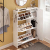 SoBuy FSR220-W Armoire à Chaussures Slim 24 cm – 4 Abattants, 12 Paires, Rangements Latéraux, Crochets, Style Nordique, Blanc