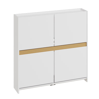 SoBuy FSR225-E-W Armoire à Chaussures Blanc 4 Portes Rabattantes – Meuble à Chaussures 8 Paires pour Entrée et Couloir – 103×19×99,5 cm, Charge 31 kg