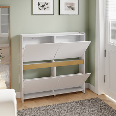 SoBuy FSR225-E-W Armoire à Chaussures Blanc 4 Portes Rabattantes – Meuble à Chaussures 8 Paires pour Entrée et Couloir – 103×19×99,5 cm, Charge 31 kg