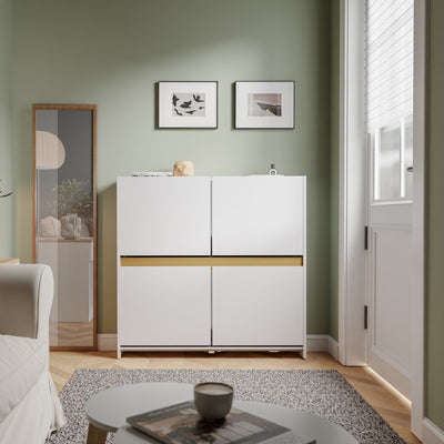 SoBuy FSR225-E-W Armoire à Chaussures Blanc 4 Portes Rabattantes – Meuble à Chaussures 8 Paires pour Entrée et Couloir – 103×19×99,5 cm, Charge 31 kg