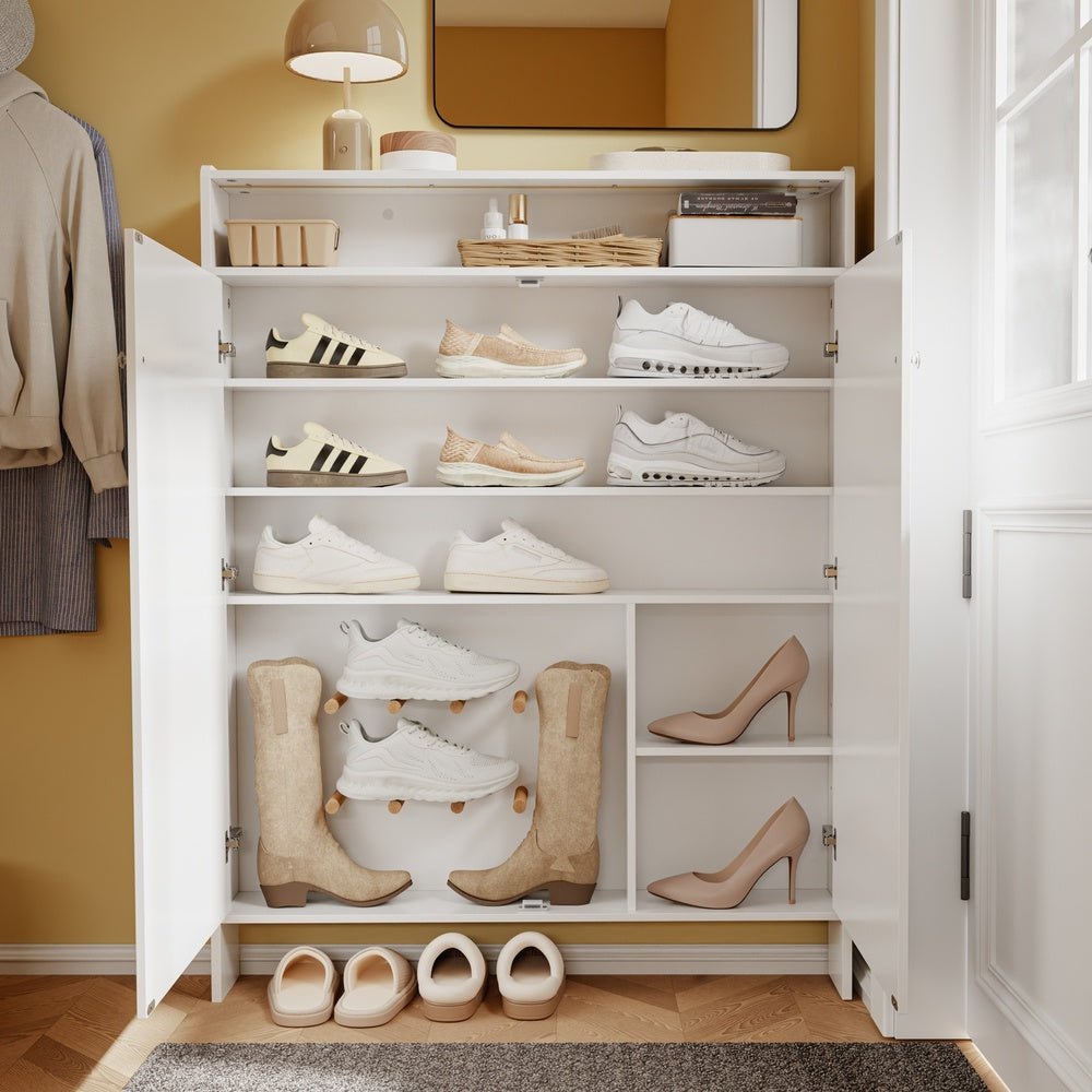 SoBuy FSR227-E-W Meuble à Chaussures Blanc – Armoire à Chaussures Ultra-Étroite 15 cm avec Étagère Ouverte – 98×15×123,5 cm, Charge 50 kg