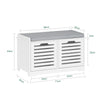 SoBuy FSR23-II-W Banc à Chaussures avec Coussin Rembourré, 2 Portes et 4 Compartiments Ouverts pour Entrée – 71x35x43 cm, Blanc