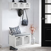 SoBuy FSR23-II-W Banc à Chaussures avec Coussin Rembourré, 2 Portes et 4 Compartiments Ouverts pour Entrée – 71x35x43 cm, Blanc