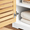 SoBuy FSR23-II-WN Banc à Chaussures avec Coussin Rembourré, 2 Portes et 4 Compartiments Ouverts pour Entrée – 71x35x43 cm, Blanc et Naturel