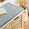 SoBuy FSR23-II-WN Banc à Chaussures avec Coussin Rembourré, 2 Portes et 4 Compartiments Ouverts pour Entrée – 71x35x43 cm, Blanc et Naturel