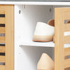 SoBuy FSR23-II-WN Banc à Chaussures avec Coussin Rembourré, 2 Portes et 4 Compartiments Ouverts pour Entrée – 71x35x43 cm, Blanc et Naturel