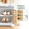 SoBuy FSR23-II-WN Banc à Chaussures avec Coussin Rembourré, 2 Portes et 4 Compartiments Ouverts pour Entrée – 71x35x43 cm, Blanc et Naturel