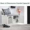 SoBuy FSR23-II-W Banc à Chaussures avec Coussin Rembourré, 2 Portes et 4 Compartiments Ouverts pour Entrée – 71x35x43 cm, Blanc