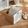 SoBuy FSR23-K-W Banc à Chaussures avec Coussin Rembourré et 2 Cubes de Rangement pour Entrée – 71x34x43 cm, Blanc