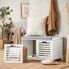 SoBuy FSR23-K-W Banc à Chaussures avec Coussin Rembourré et 2 Cubes de Rangement pour Entrée – 71x34x43 cm, Blanc