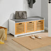 SoBuy FSR23-WN Banc à Chaussures avec Coussin Rembourré et 3 Cubes de Rangement pour Entrée – 105x35x43 cm, Blanc et Naturel
