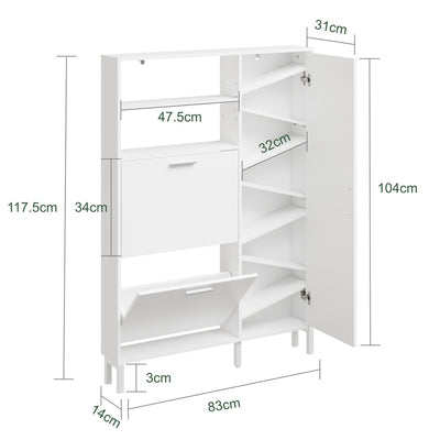 SoBuy FSR230-W Meuble à Chaussures Blanc – Armoire de Rangement Mince avec Abattants, Rangement Chaussures Moderne – 83×14×117,5 cm, Charge 39 kg