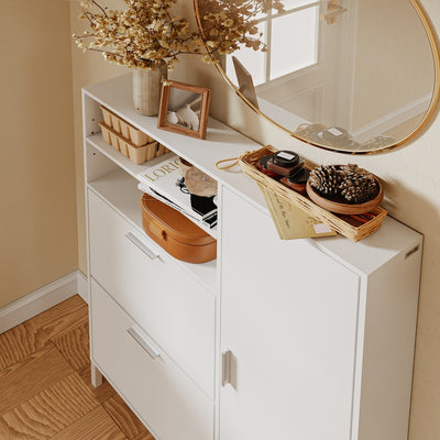 SoBuy FSR230-W Meuble à Chaussures Blanc – Armoire de Rangement Mince avec Abattants, Rangement Chaussures Moderne – 83×14×117,5 cm, Charge 39 kg