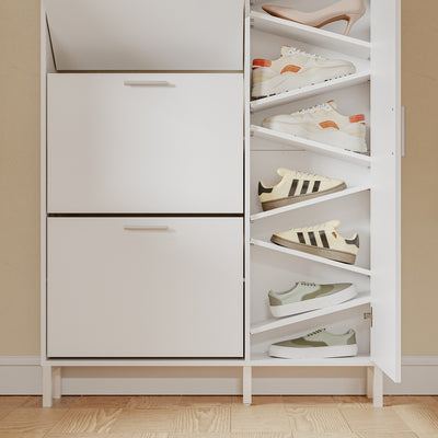 SoBuy FSR230-W Meuble à Chaussures Blanc – Armoire de Rangement Mince avec Abattants, Rangement Chaussures Moderne – 83×14×117,5 cm, Charge 39 kg