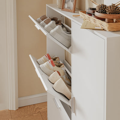 SoBuy FSR230-W Meuble à Chaussures Blanc – Armoire de Rangement Mince avec Abattants, Rangement Chaussures Moderne – 83×14×117,5 cm, Charge 39 kg