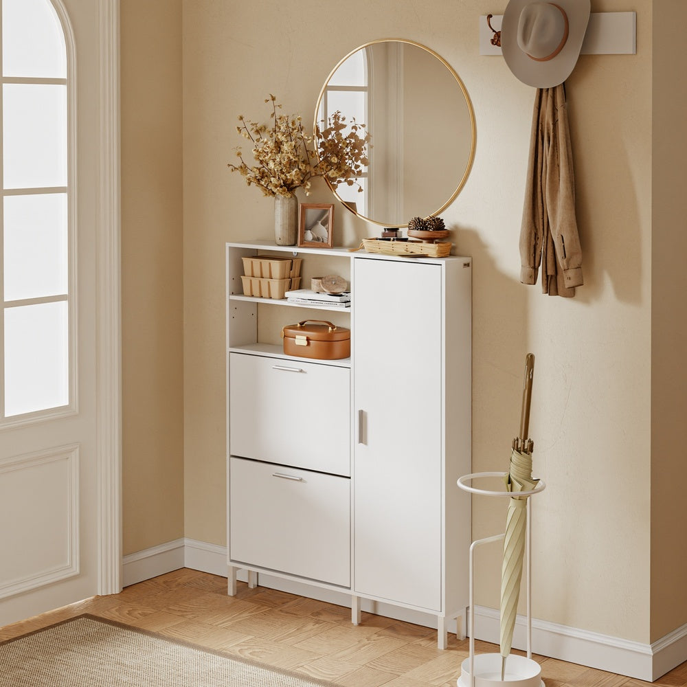 SoBuy FSR230-W Meuble à Chaussures Blanc – Armoire de Rangement Mince avec Abattants, Rangement Chaussures Moderne – 83×14×117,5 cm, Charge 39 kg