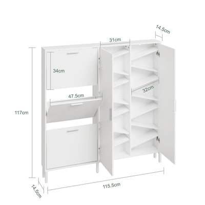 SoBuy FSR231-W Meuble à Chaussures en Bois 2 Portes – Armoire à Chaussures Mince avec Abattants pour Entrée, Blanc Mat – 115,5×14,5×117 cm, Charge 58 kg