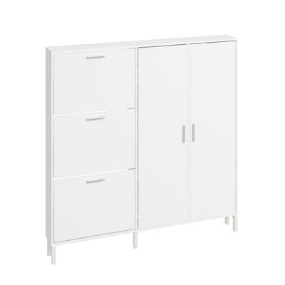 SoBuy FSR231-W Meuble à Chaussures en Bois 2 Portes – Armoire à Chaussures Mince avec Abattants pour Entrée, Blanc Mat – 115,5×14,5×117 cm, Charge 58 kg