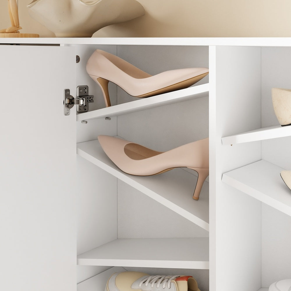 SoBuy FSR231-W Meuble à Chaussures en Bois 2 Portes – Armoire à Chaussures Mince avec Abattants pour Entrée, Blanc Mat – 115,5×14,5×117 cm, Charge 58 kg