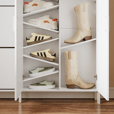 SoBuy FSR231-W Meuble à Chaussures en Bois 2 Portes – Armoire à Chaussures Mince avec Abattants pour Entrée, Blanc Mat – 115,5×14,5×117 cm, Charge 58 kg