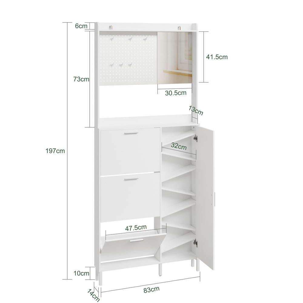 SoBuy FSR233-W Meuble à Chaussures Blanc avec Miroir – Armoire à Chaussures 10 Paires, Vestiaire d'Entrée 14 cm de Profondeur – 83×14×197 cm, Charge 66 kg