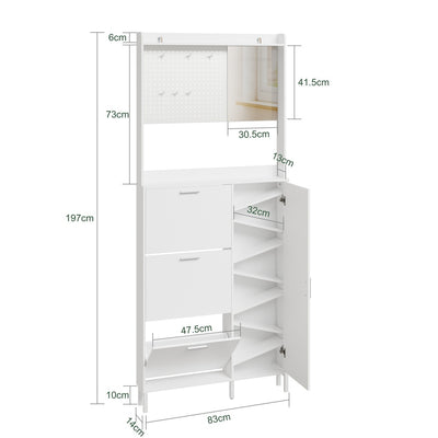 SoBuy FSR233-W Meuble à Chaussures Blanc avec Miroir – Armoire à Chaussures 10 Paires, Vestiaire d'Entrée 14 cm de Profondeur – 83×14×197 cm, Charge 66 kg