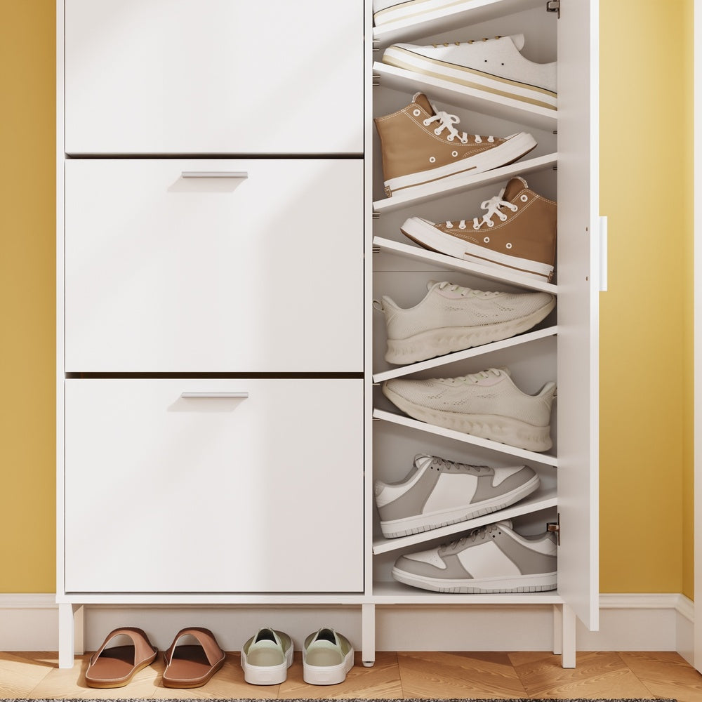 SoBuy FSR233-W Meuble à Chaussures Blanc avec Miroir – Armoire à Chaussures 10 Paires, Vestiaire d'Entrée 14 cm de Profondeur – 83×14×197 cm, Charge 66 kg