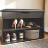 SoBuy FSR25-SCH Banc à Chaussures 3-en-1 avec Assise Rembourrée, Rangement Caché sous Rabat et 2 Étagères Ouvertes, Charge 113 kg – Noir, 60×30×43 cm