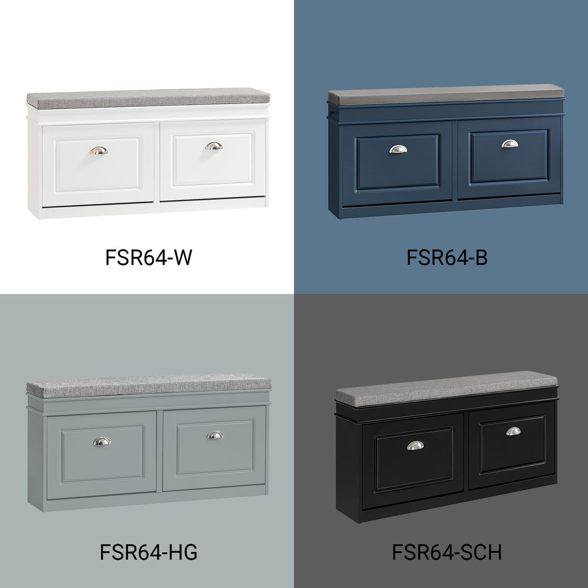 SoBuy FSR64-HG Banc à Chaussures 104 cm avec Coussin Déhoussable et 2 Abattants – Charge 150 kg – Bois FSC – Gris