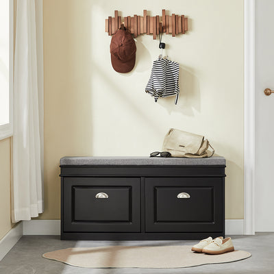 SoBuy FSR64-SCH Banc à Chaussures 2 Abattants avec Coussin Rembourré, Coffre de Rangement pour Entrée – 104x24x51 cm, Noir