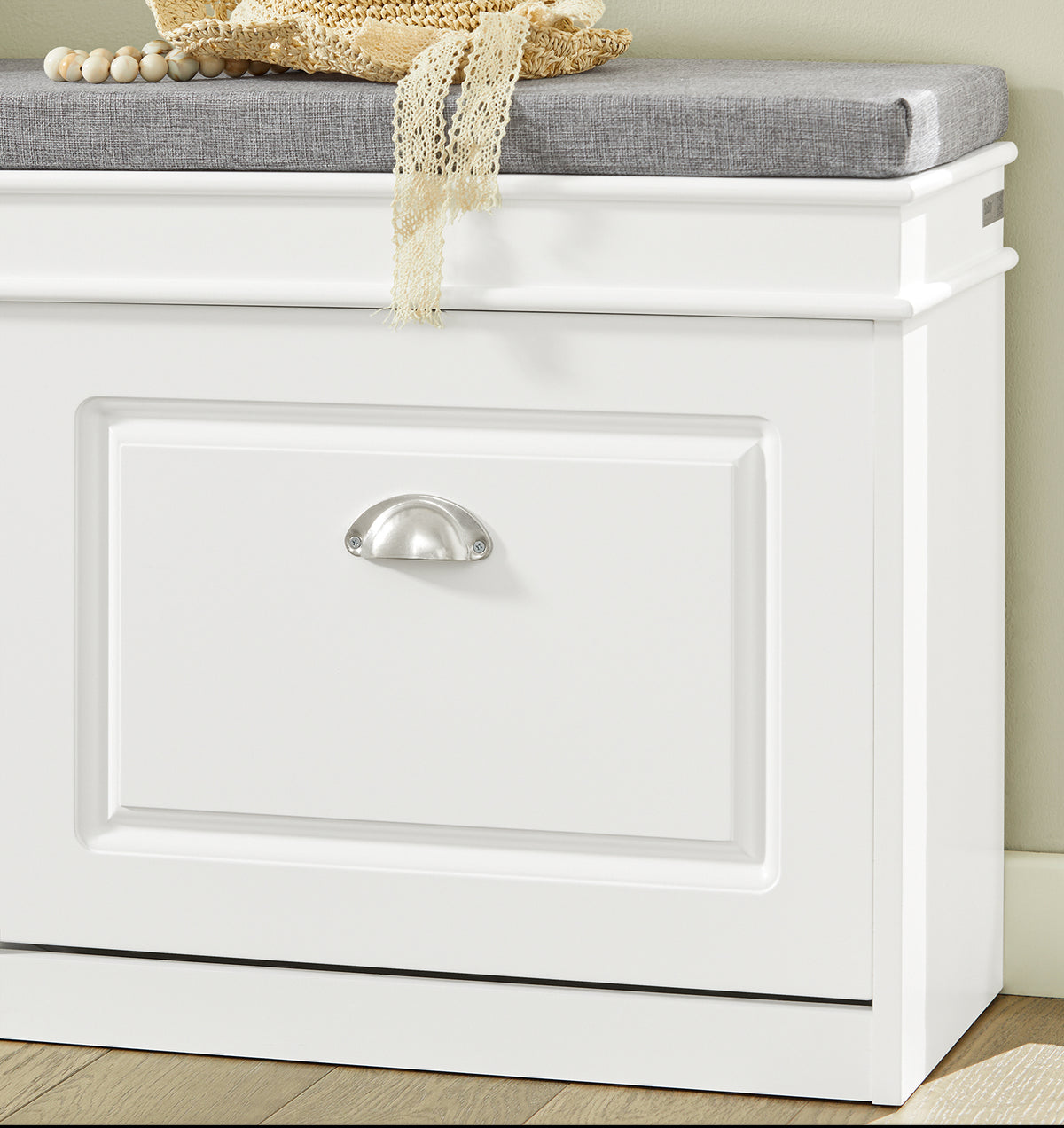SoBuy FSR64-W Banc à Chaussures 104 cm – 8 Paires, Coussin Lavable, Slim 24 cm, FSC®, Blanc