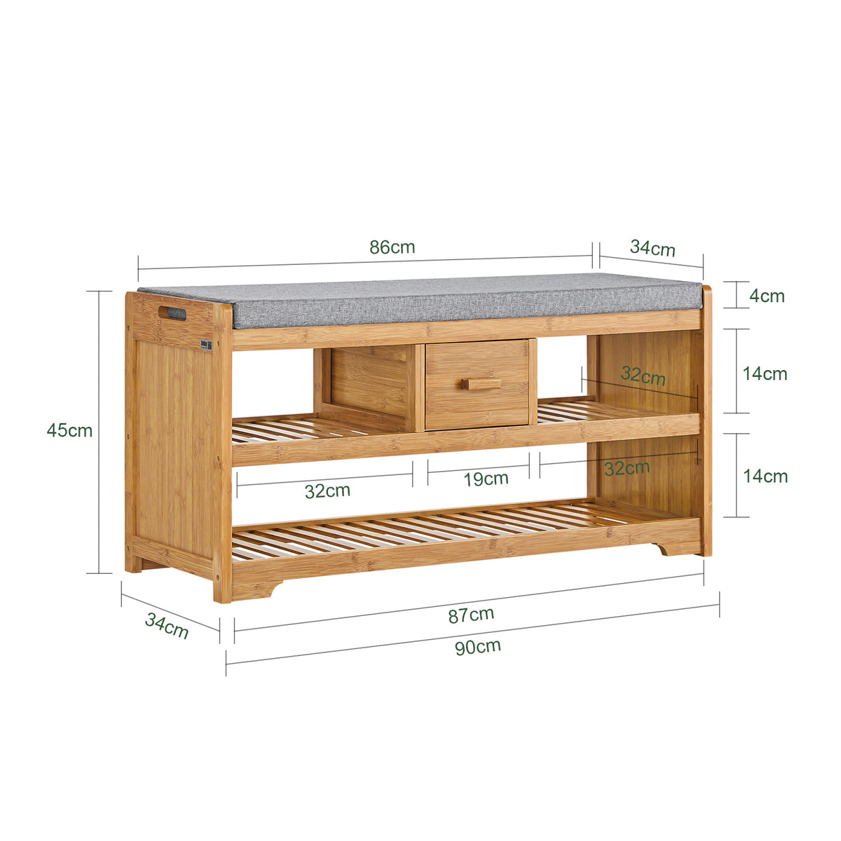 SoBuy FSR75-N Banc à Chaussures avec Tiroir et Assise, Étagère de Rangement pour Entrée Couloir – 91x34x45 cm, Naturel