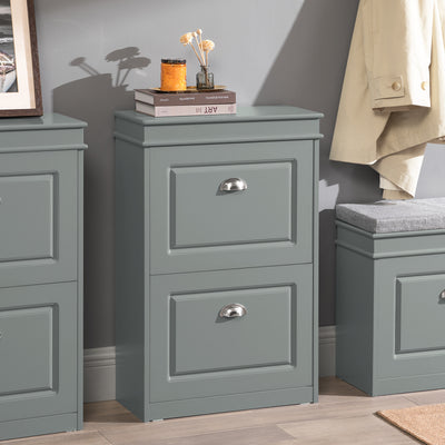 SoBuy FSR78-HG Armoire à Chaussures 2 Abattants Slim 24cm – 8 Paires, Dos Aéré, FSC®, Gris, 54x24x83 cm