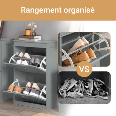SoBuy FSR78-HG Armoire à Chaussures 2 Abattants Slim 24cm – 8 Paires, Dos Aéré, FSC®, Gris, 54x24x83 cm