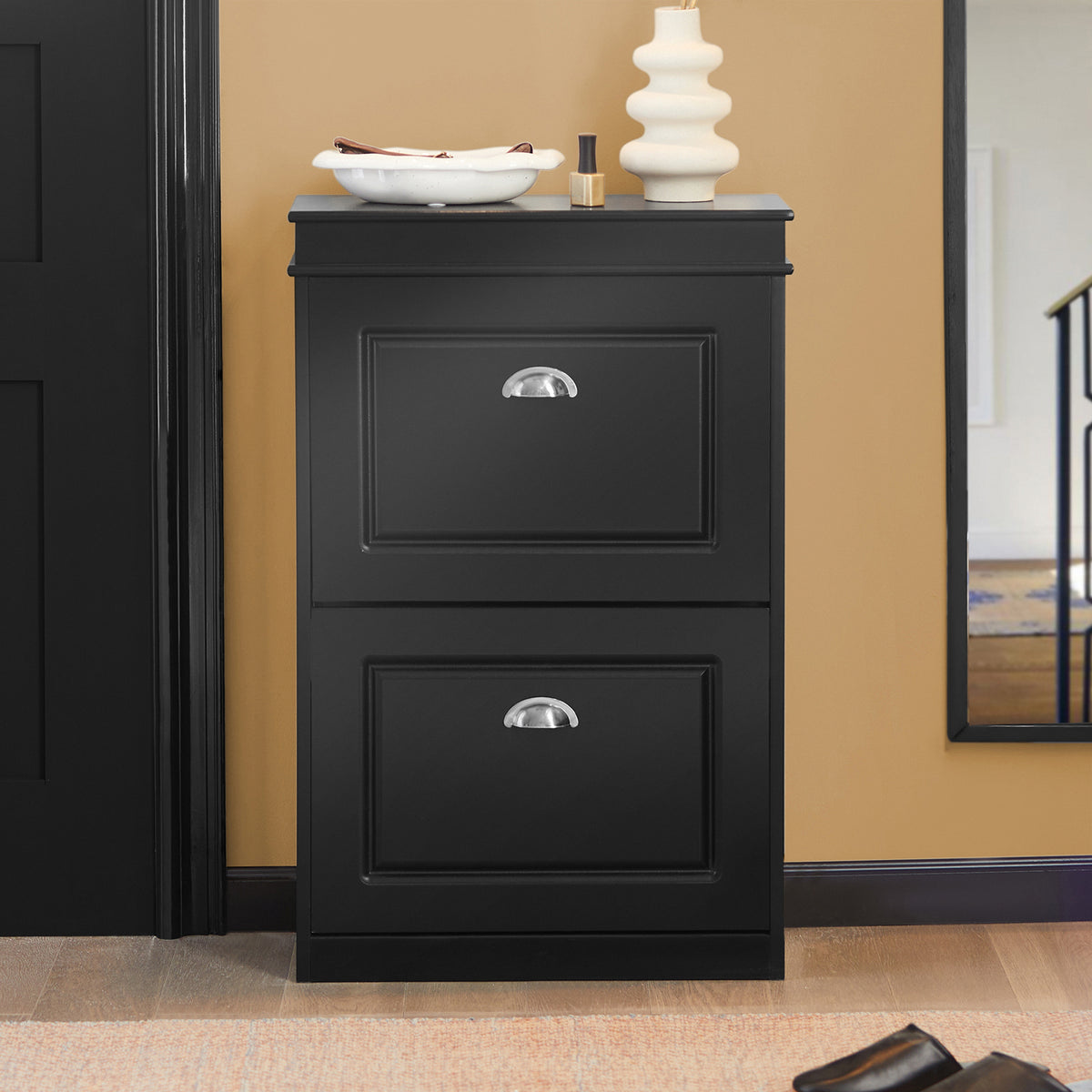 SoBuy FSR78-SCH Armoire à Chaussures 2 Abattants, Rangement 8 Paires pour Entrée Couloir – 54x24x83 cm, Noir