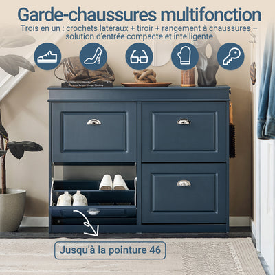 SoBuy FSR79-B Meuble à Chaussures Bleu Slim 24 cm – 16 Paires, Tiroir, Crochet, FSC®