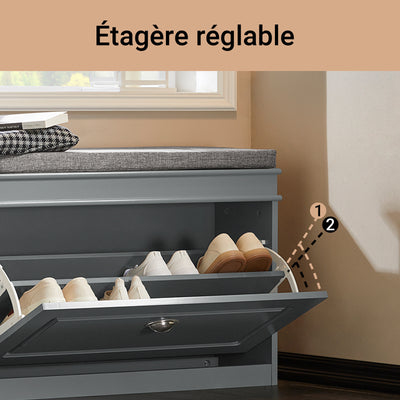 SoBuy FSR82-L-HG Banc à Chaussures avec Coussin – 75×24×51 cm, 1 Abattant, Gris, FSC®