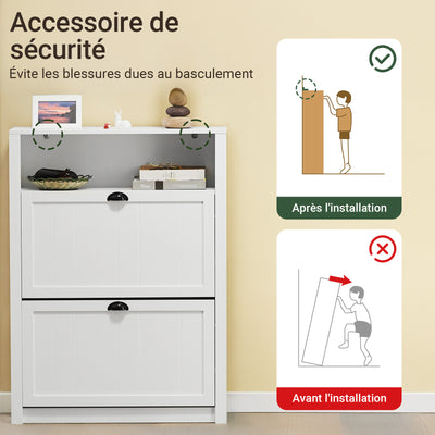 SoBuy FSR87-W Armoire à Chaussures 2 Abattants et Compartiment Ouvert – 80×24×110 cm, 50 kg, MDF E1, Blanc