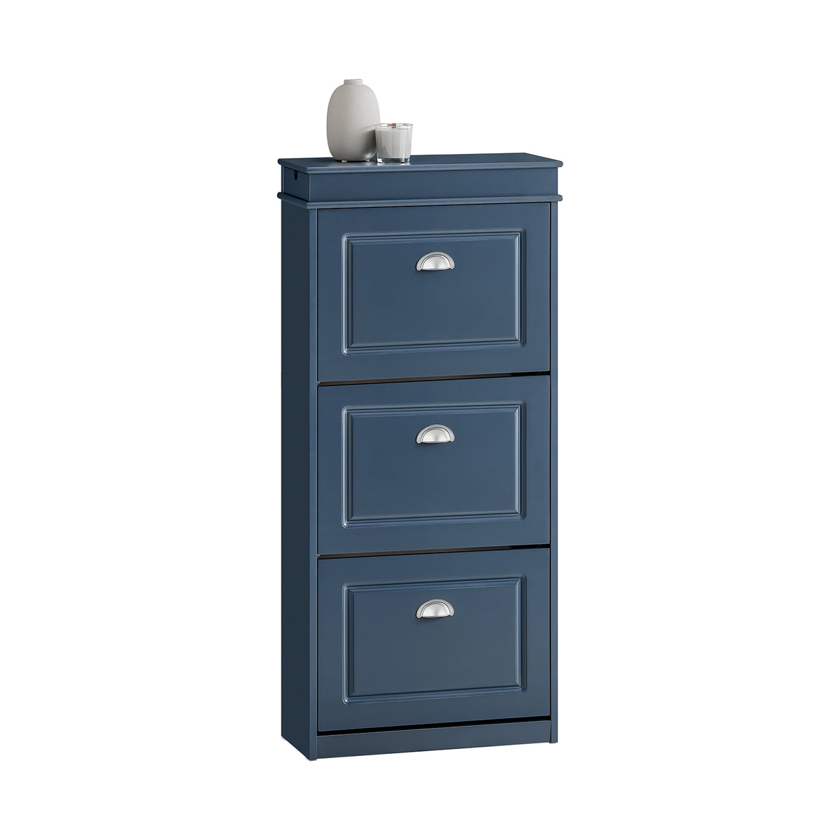 SoBuy FSR94-B – Armoire à Chaussures Slim 24 cm – 3 Abattants, Tiroir et Crochet – 12 Paires – Bleu FSC®