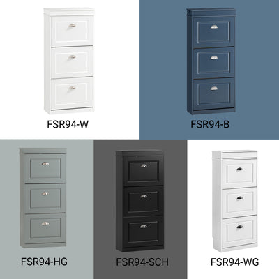 SoBuy FSR94-B – Armoire à Chaussures Slim 24 cm – 3 Abattants, Tiroir et Crochet – 12 Paires – Bleu FSC®