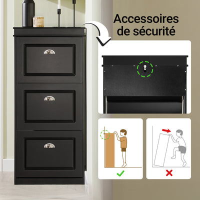 SoBuy FSR94-SCH – Armoire à Chaussures Slim 24 cm – 3 Abattants, 12 Paires – Noir Mat FSC®