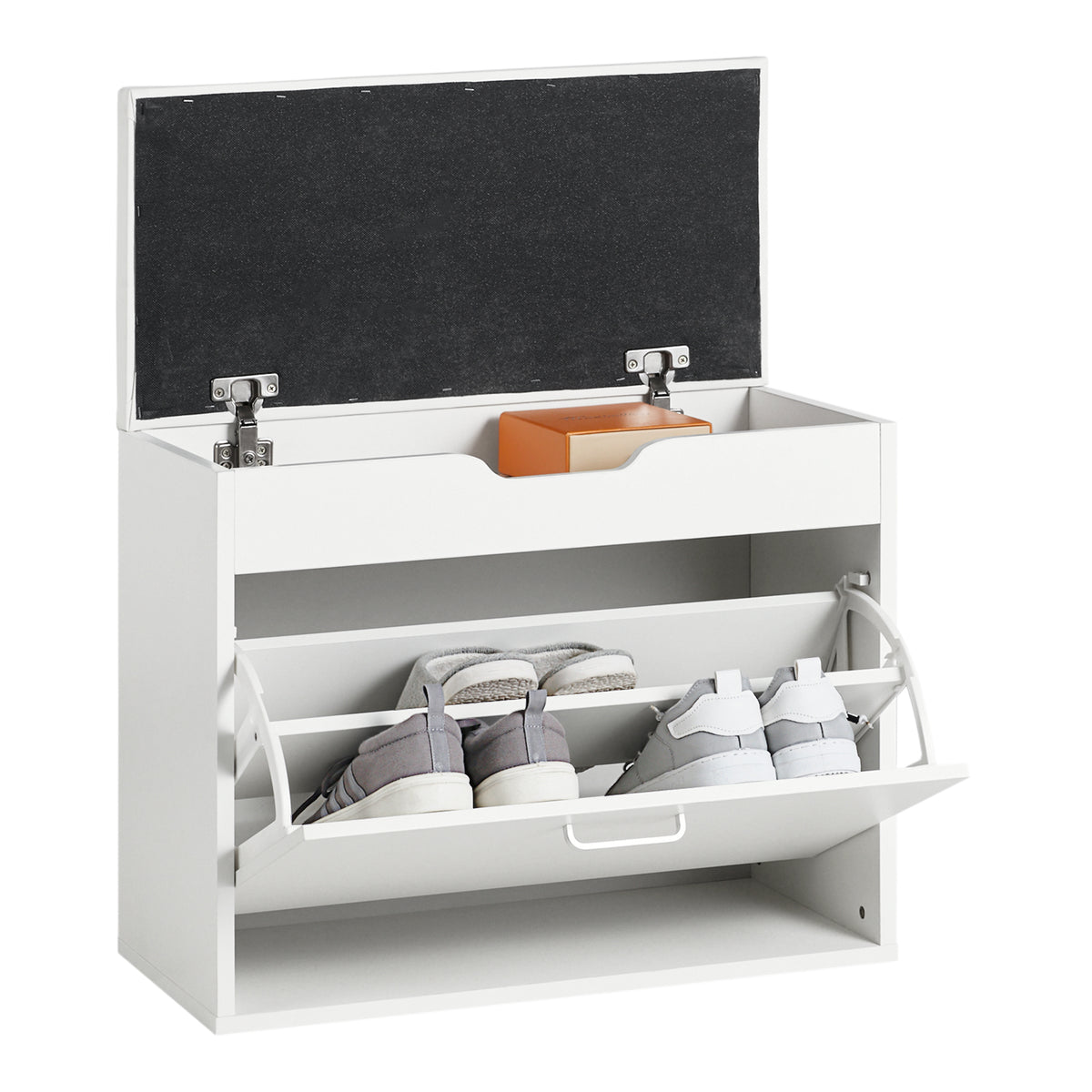 SoBuy FSR95-W Banc à Chaussures avec Coussin Rembourré et 1 Abattant – 8 Paires sur 2 Niveaux, Charge 150 kg, 60×30×50 cm, Bl