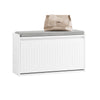 SoBuy FSR98-L-W Banc à Chaussures avec Coussin Rembourré et 1 Abattant pour Entrée Couloir – 80x26x45 cm, Blanc