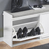SoBuy FSR98-XL-W Banc à Chaussures avec Coussin Rembourré et 2 Abattants pour Entrée Couloir – 100x26x46 cm, Blanc
