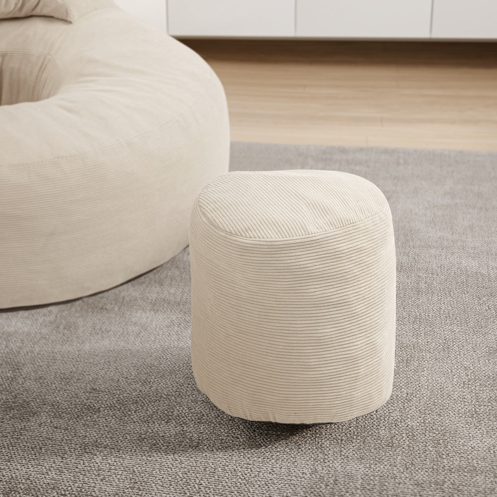 SoBuy FST100-MI Fauteuil Relax Scandinave avec Pouf et Dossier Inclinable – Velours Côtelé – 110×125×65 cm, Blanc Crème