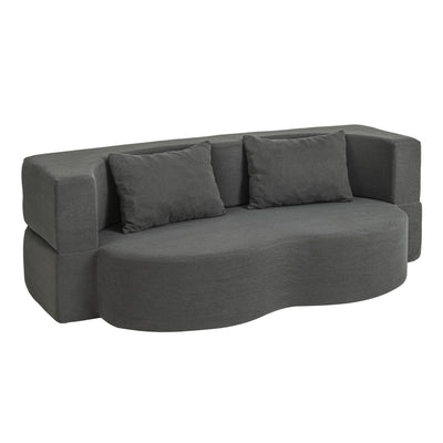 SoBuy FST101-DG Canapé-Lit Convertible 2 Places Gris Foncé – Design Organique en Velours Côtelé, 2 Coussins Inclus, Lit d'Appoint pour Petit Salon – 177×107×32 cm, Charge 227 kg