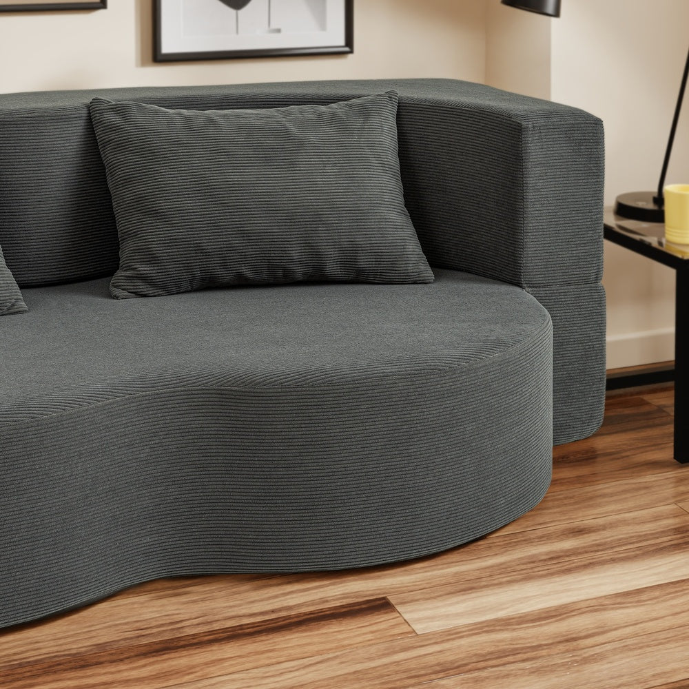 SoBuy FST101-DG Canapé-Lit Convertible 2 Places Gris Foncé – Design Organique en Velours Côtelé, 2 Coussins Inclus, Lit d'Appoint pour Petit Salon – 177×107×32 cm, Charge 227 kg